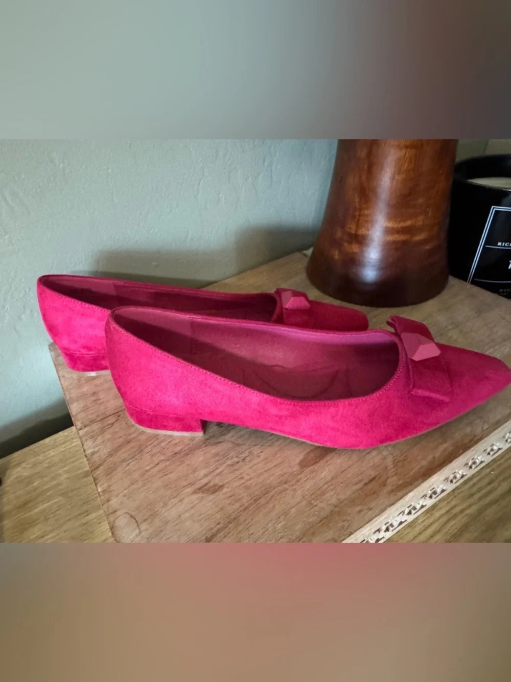 Fuchsia Suede Pointed Flats Chic Bow Detail Size 9